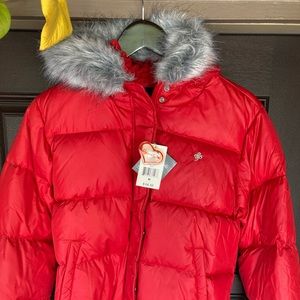 Southpole Women RED Puffer Faux Fur Hood